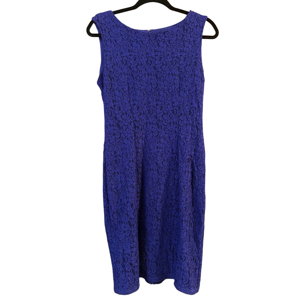 Liz Claiborne Women's Purple Sleeveless Sheath Dress Lace Overlay Size 8